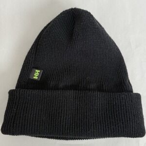 Helly Hansen Beanie Ribbed Knit Hat Black Gorpcore Utility Outdoor Soft Logo